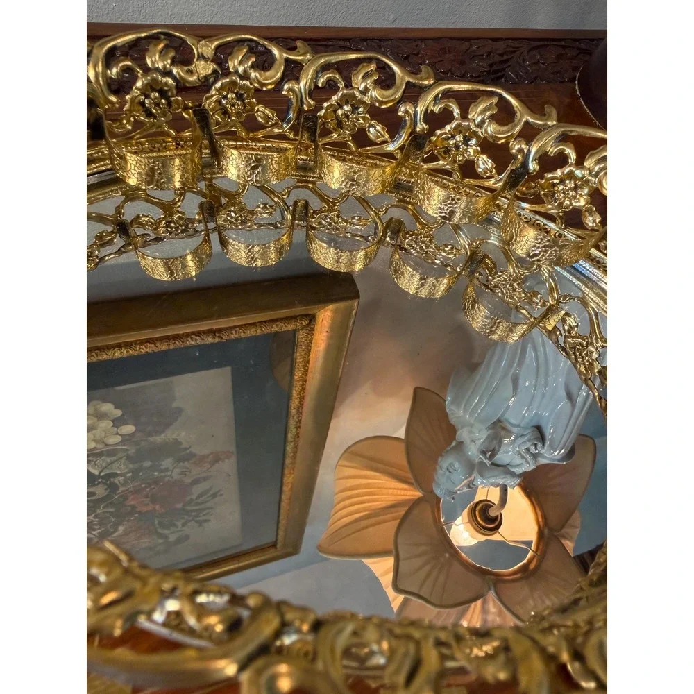 Vintage‎ Gold Ormolu Lipstick Holder - Mirrored Vanity Tray